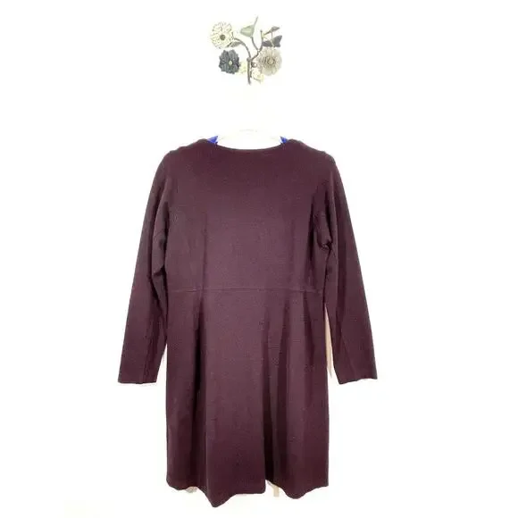 DULUTH TRADING CO Women’s Large Wearwithall Ponte Knit Burgundy Dress - Picture 6 of 8